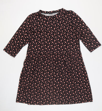 ESMARA Womens Black Floral Polyester Fit & Flare Size 12 Round Neck Pullover - Size 12-14