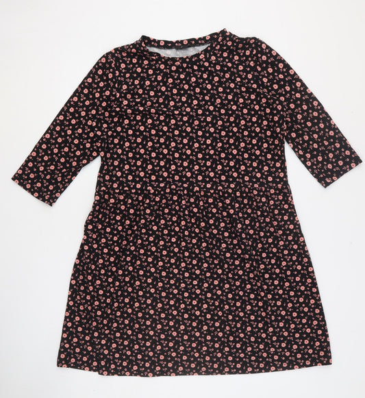 ESMARA Womens Black Floral Polyester Fit & Flare Size 12 Round Neck Pullover - Size 12-14