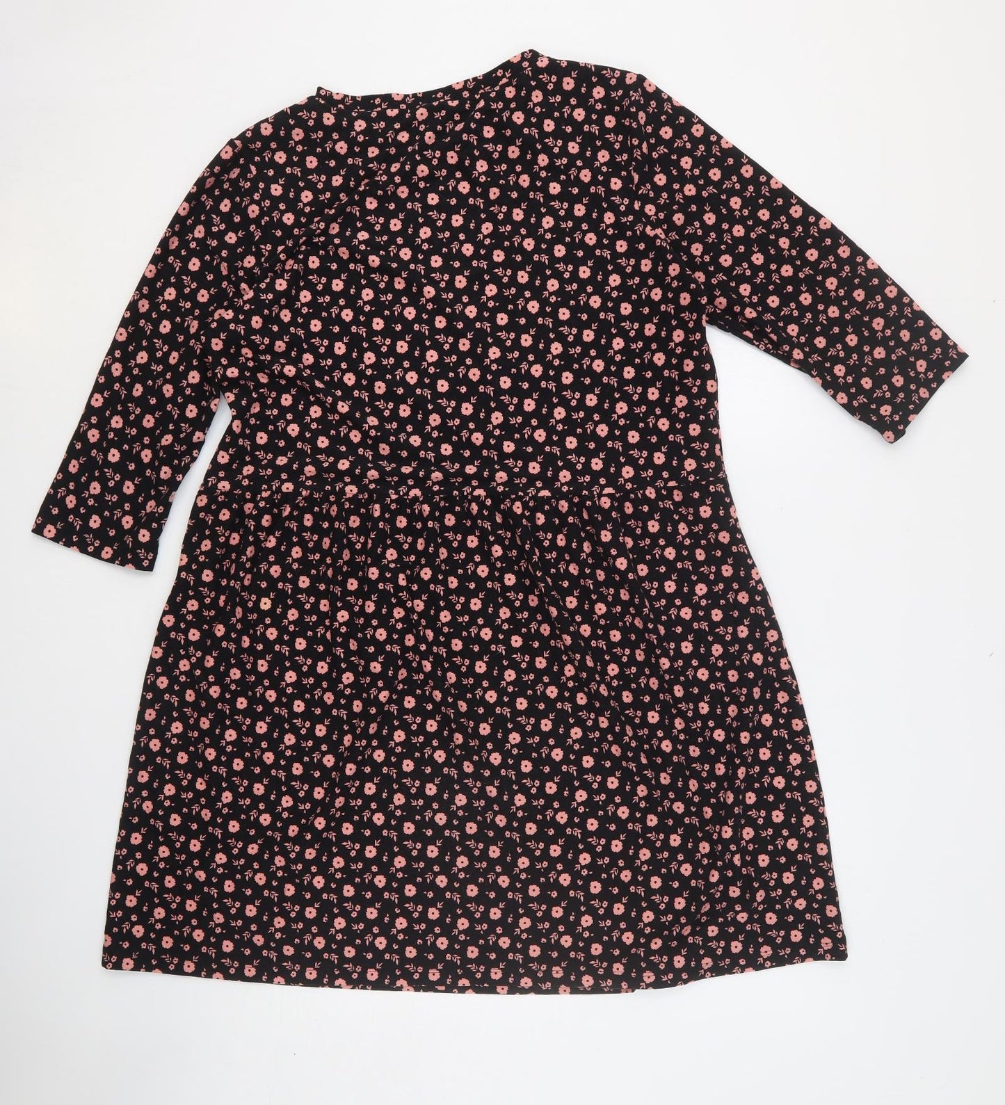 ESMARA Womens Black Floral Polyester Fit & Flare Size 12 Round Neck Pullover - Size 12-14