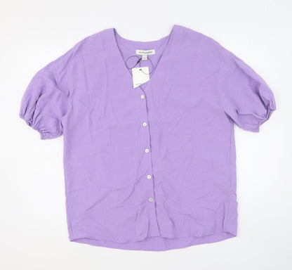 Autograph Womens Purple Viscose Basic Button-Up Size 6 V-Neck