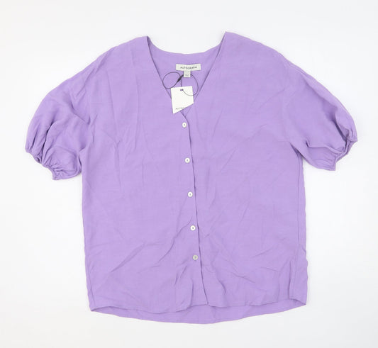 Autograph Womens Purple Viscose Basic Button-Up Size 6 V-Neck