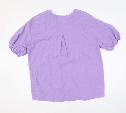 Autograph Womens Purple Viscose Basic Button-Up Size 6 V-Neck