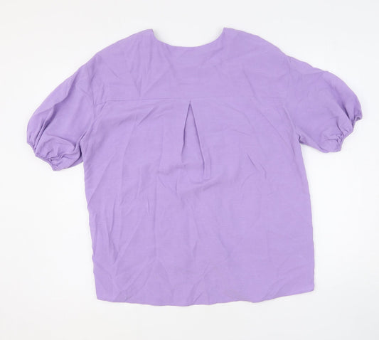 Autograph Womens Purple Viscose Basic Button-Up Size 6 V-Neck