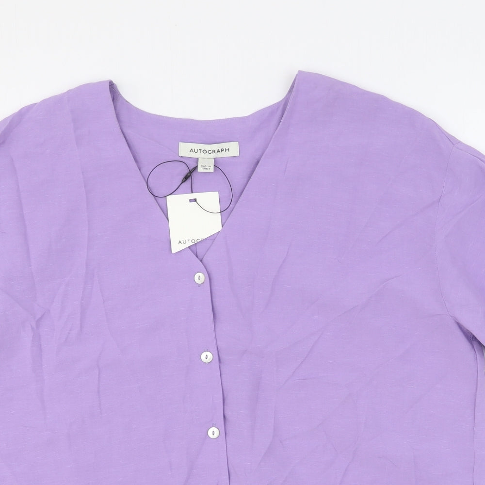 Autograph Womens Purple Viscose Basic Button-Up Size 6 V-Neck