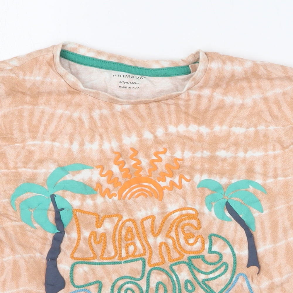 Primark Boys Orange Geometric 100% Cotton Basic T-Shirt Size 6-7 Years Round Neck Pullover - Make Today Great