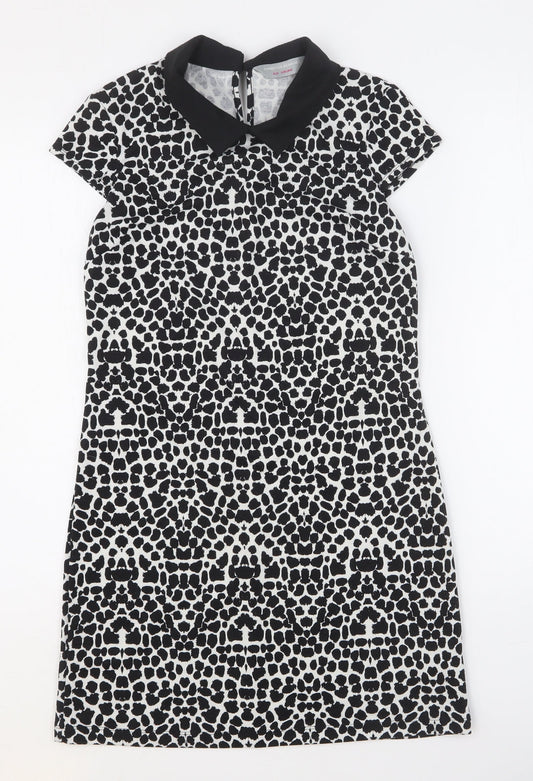 Dorothy Perkins Womens Black Geometric Polyester A-Line Size 6 Collared Button