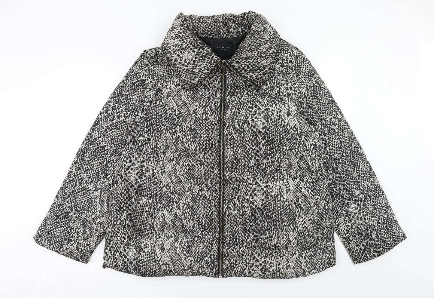 Cortefiel Womens Black Animal Print Jacket Size 16 Zip - Snake Print