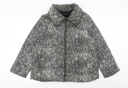 Cortefiel Womens Black Animal Print Jacket Size 16 Zip - Snake Print