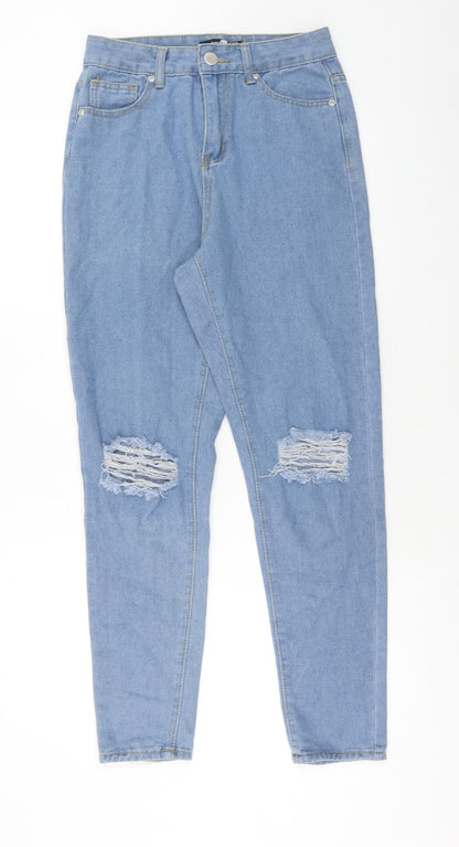 Boohoo Womens Blue Cotton Skinny Jeans Size 8 Regular Zip