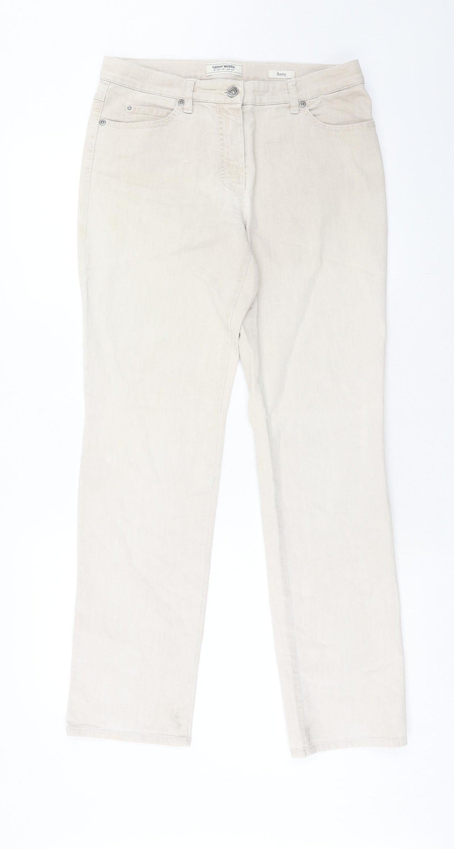 Gerry Weber Womens Beige Cotton Straight Jeans Size 12 Regular Zip