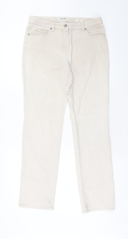 Gerry Weber Womens Beige Cotton Straight Jeans Size 12 Regular Zip