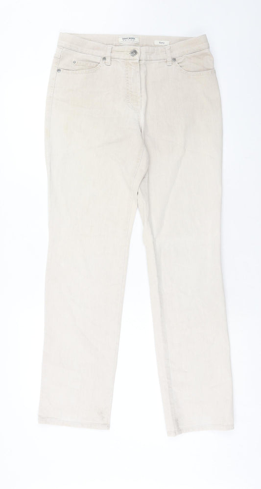 Gerry Weber Womens Beige Cotton Straight Jeans Size 12 Regular Zip