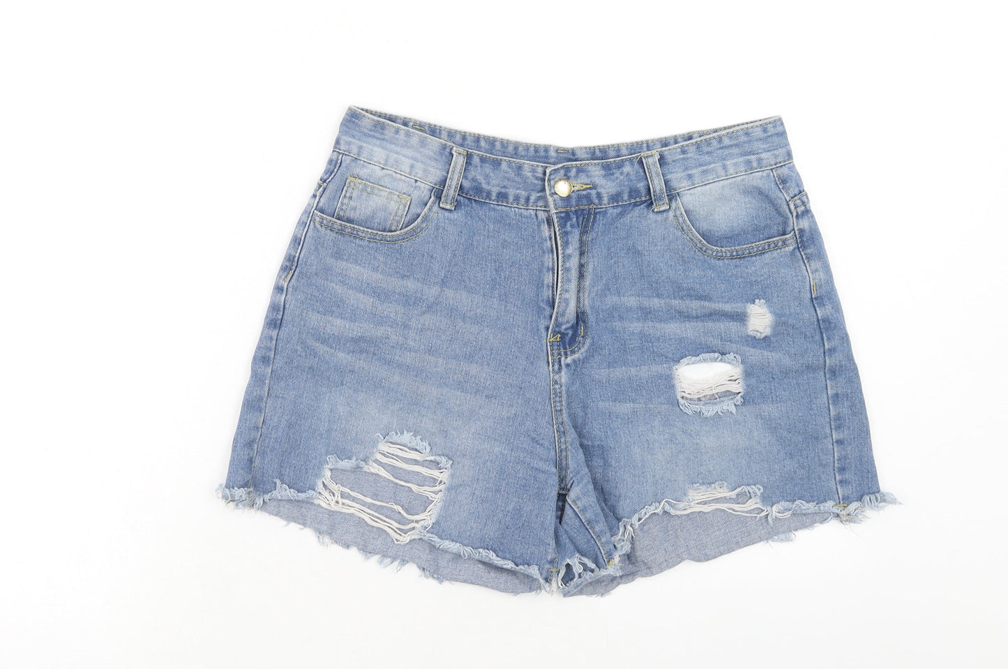 SheIn Womens Blue Cotton Cut-Off Shorts Size 30 in Regular Zip - Distressed