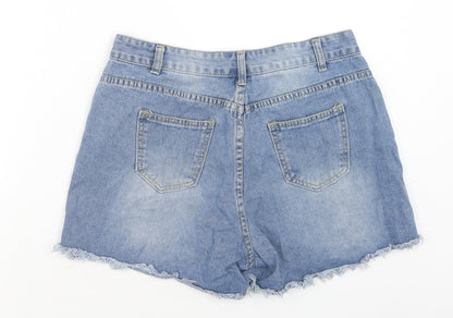 SheIn Womens Blue Cotton Cut-Off Shorts Size 30 in Regular Zip - Distressed