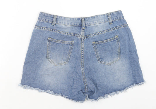 SheIn Womens Blue Cotton Cut-Off Shorts Size 30 in Regular Zip - Distressed