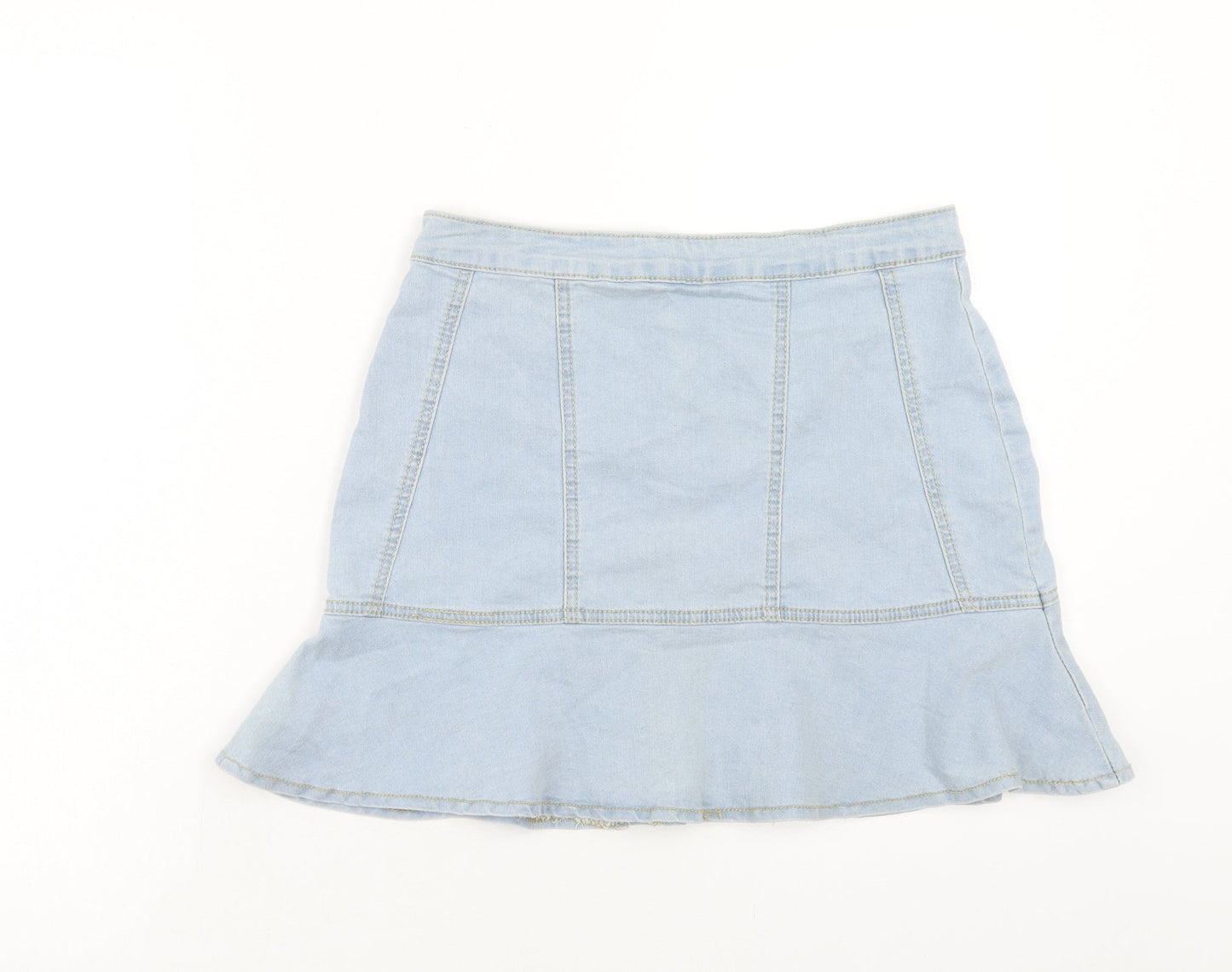 PRETTYLITTLETHING Womens Blue Cotton Trumpet Skirt Size L Zip