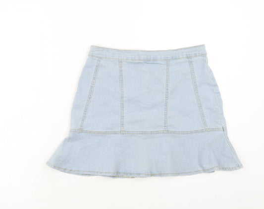 PRETTYLITTLETHING Womens Blue Cotton Trumpet Skirt Size L Zip