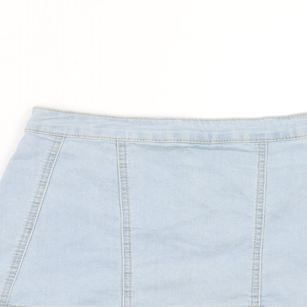 PRETTYLITTLETHING Womens Blue Cotton Trumpet Skirt Size L Zip