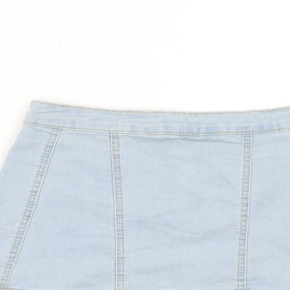 PRETTYLITTLETHING Womens Blue Cotton Trumpet Skirt Size L Zip