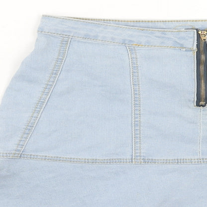 PRETTYLITTLETHING Womens Blue Cotton Trumpet Skirt Size L Zip