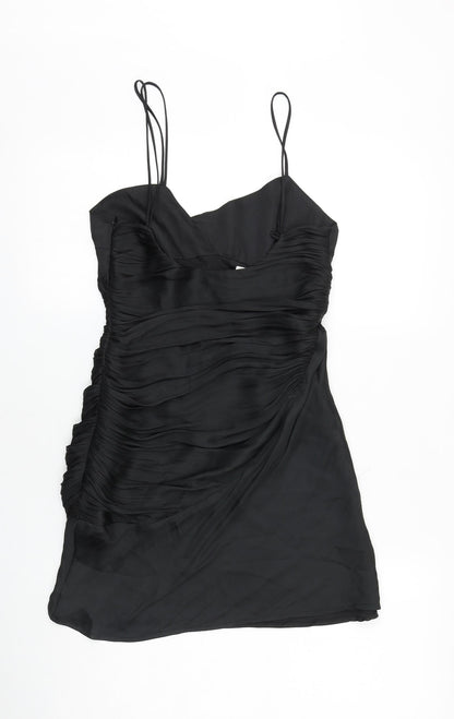 Zara Womens Black Polyester Bodycon Size S V-Neck Zip