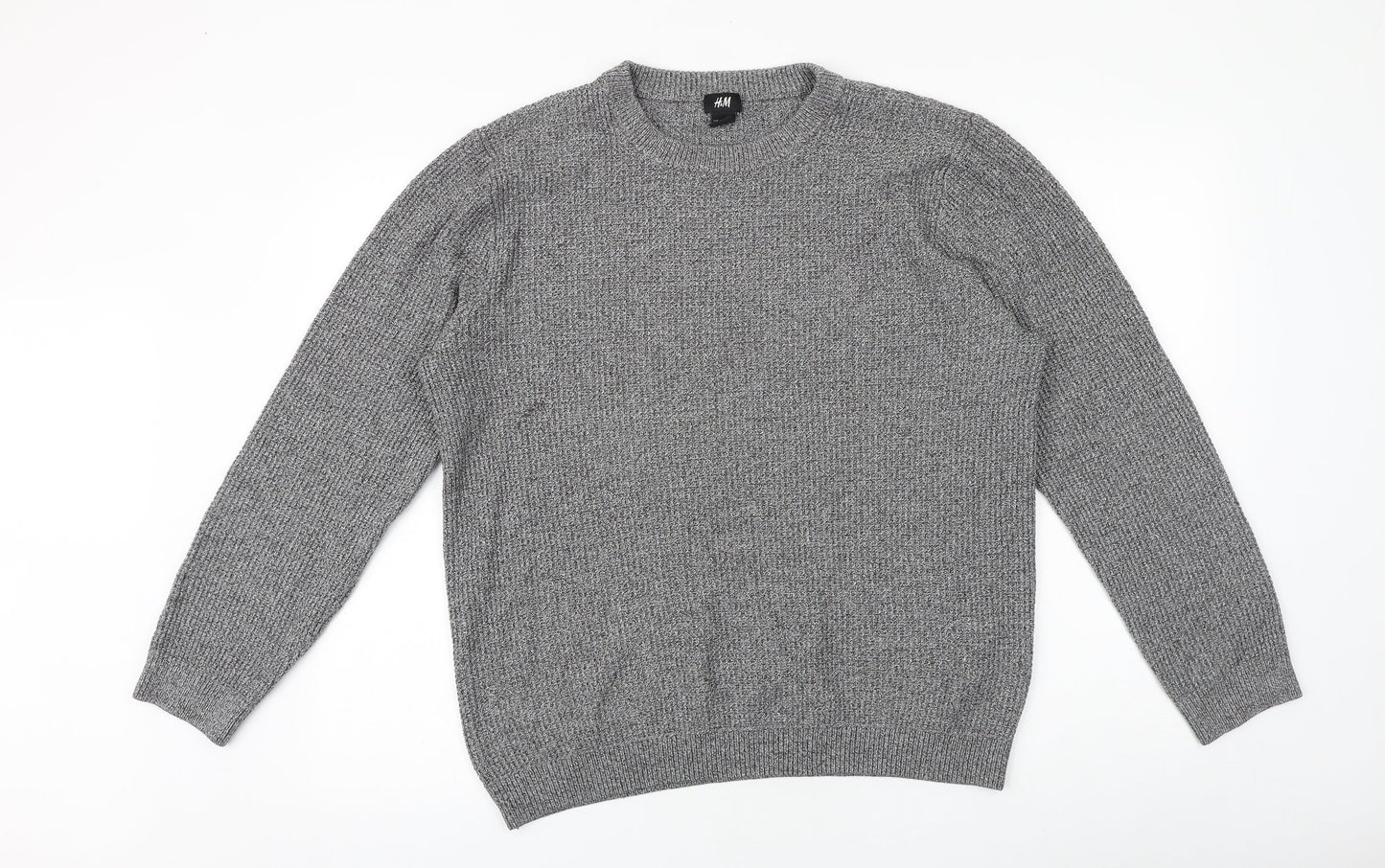 H&M Mens Grey Round Neck Acrylic Pullover Jumper Size M Long Sleeve
