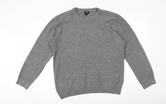 H&M Mens Grey Round Neck Acrylic Pullover Jumper Size M Long Sleeve