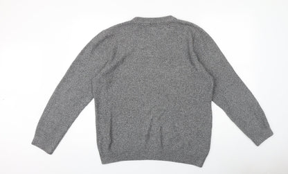 H&M Mens Grey Round Neck Acrylic Pullover Jumper Size M Long Sleeve