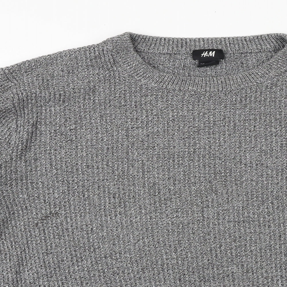 H&M Mens Grey Round Neck Acrylic Pullover Jumper Size M Long Sleeve