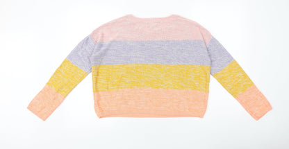 Primark Womens Multicoloured Round Neck Striped Acrylic Pullover Jumper Size XS