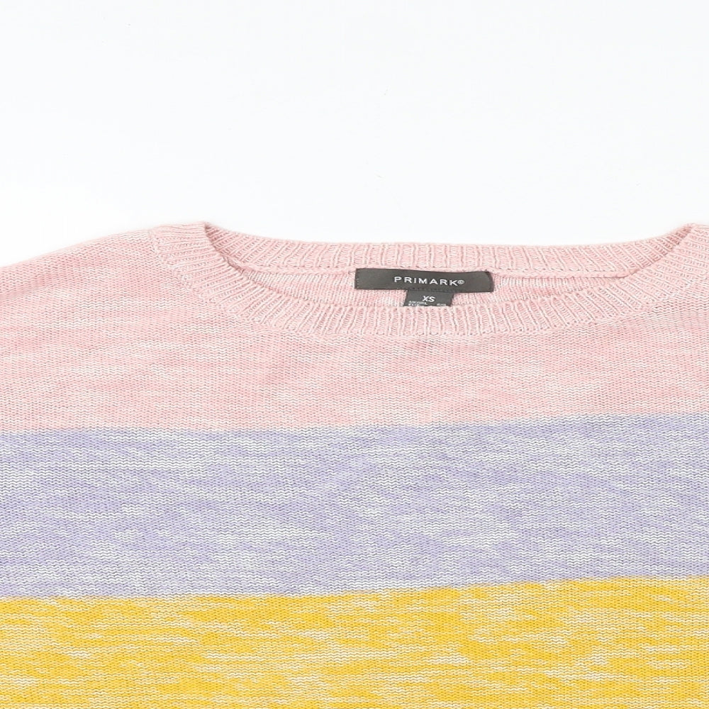 Primark Womens Multicoloured Round Neck Striped Acrylic Pullover Jumper Size XS