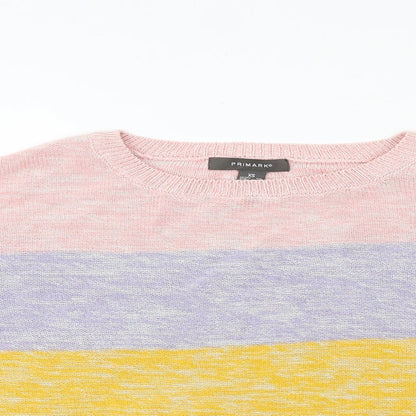 Primark Womens Multicoloured Round Neck Striped Acrylic Pullover Jumper Size XS