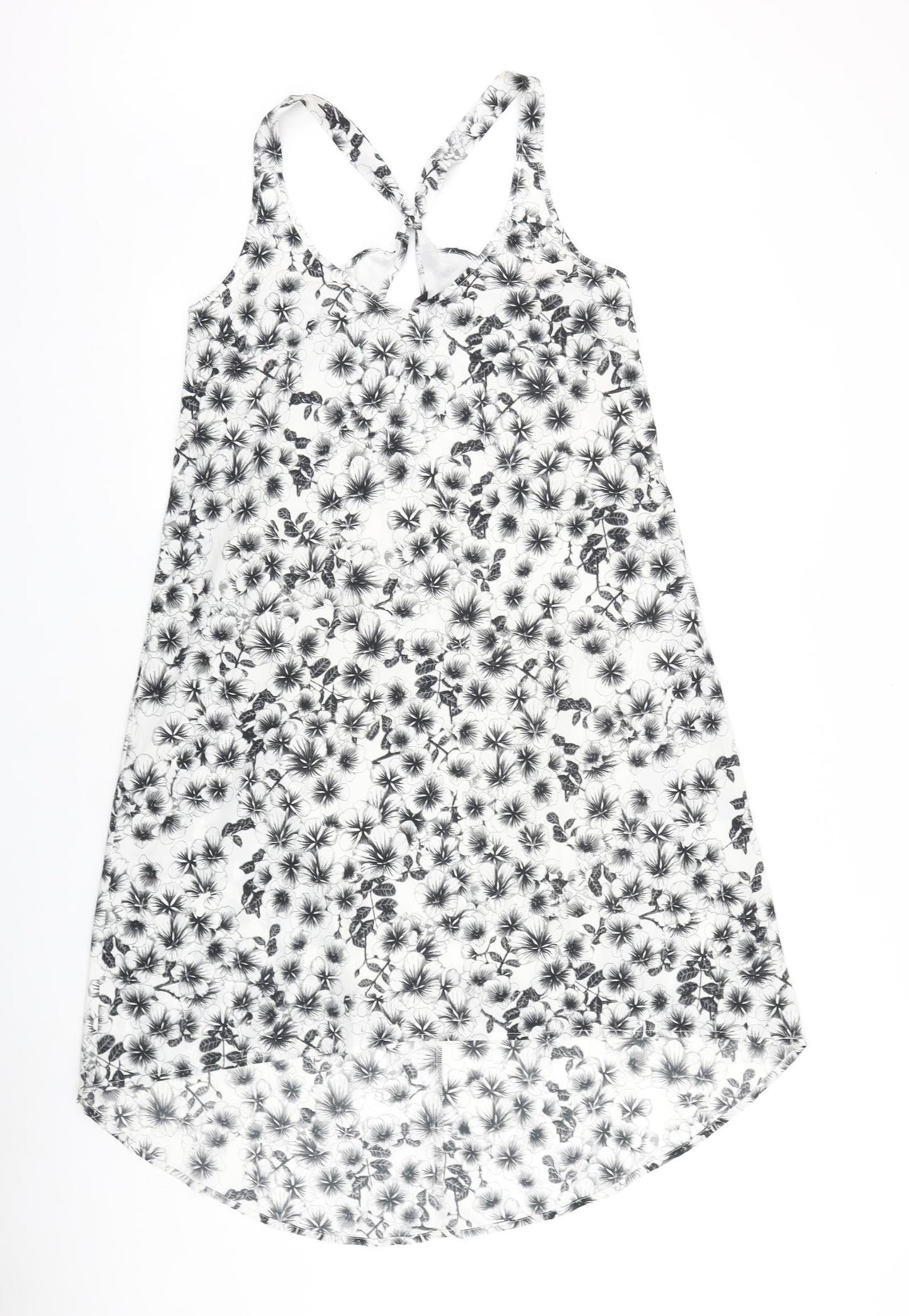 H&M Womens Black Floral Viscose Tank Dress Size 10 Scoop Neck Pullover