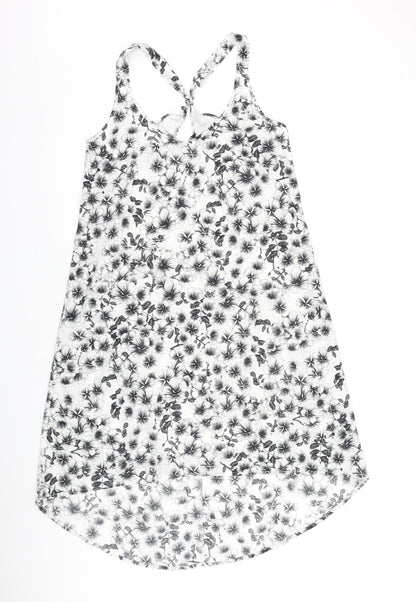 H&M Womens Black Floral Viscose Tank Dress Size 10 Scoop Neck Pullover