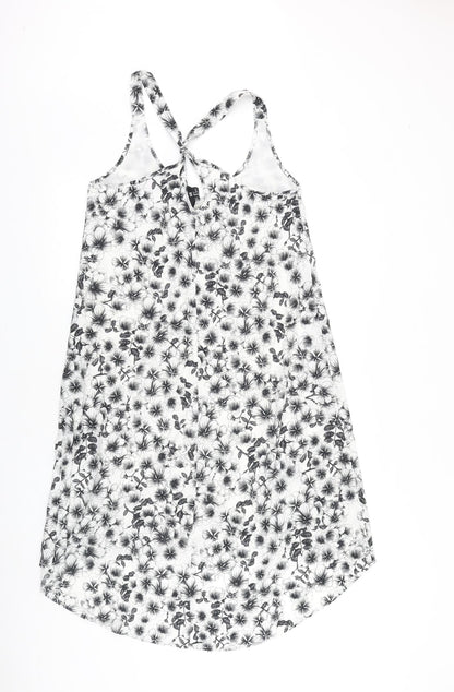 H&M Womens Black Floral Viscose Tank Dress Size 10 Scoop Neck Pullover