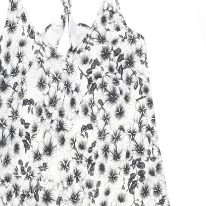 H&M Womens Black Floral Viscose Tank Dress Size 10 Scoop Neck Pullover