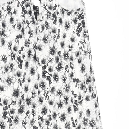 H&M Womens Black Floral Viscose Tank Dress Size 10 Scoop Neck Pullover
