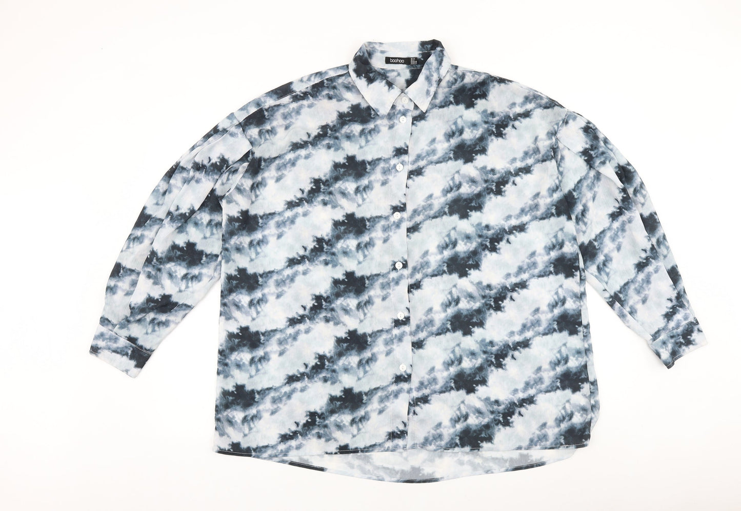 Boohoo Womens Grey Geometric Polyester Basic Button-Up Size 12 V-Neck