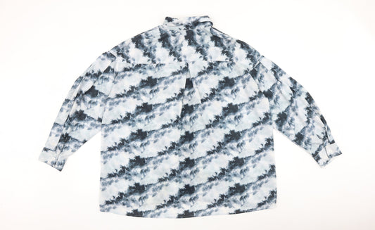 Boohoo Womens Grey Geometric Polyester Basic Button-Up Size 12 V-Neck