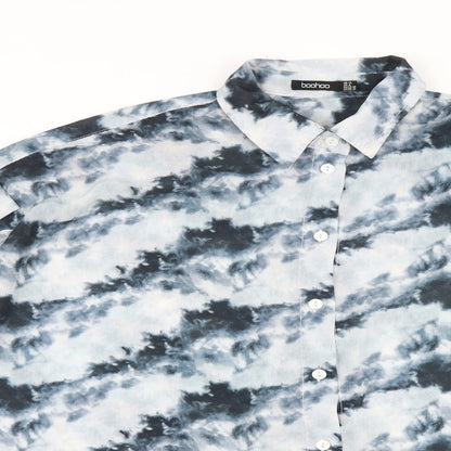 Boohoo Womens Grey Geometric Polyester Basic Button-Up Size 12 V-Neck