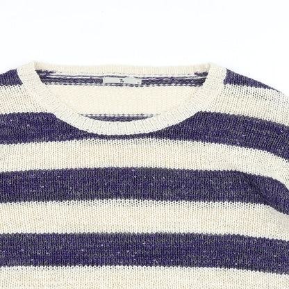 TU Womens Blue Round Neck Striped Acrylic Pullover Jumper Size 12