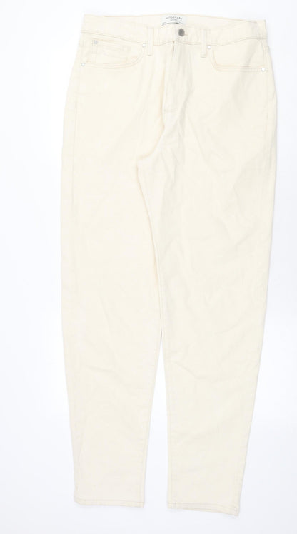 Marks and Spencer Mens Beige Cotton Tapered Jeans Size 24 in Regular Zip