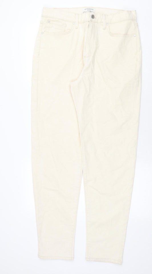 Marks and Spencer Mens Beige Cotton Tapered Jeans Size 24 in Regular Zip