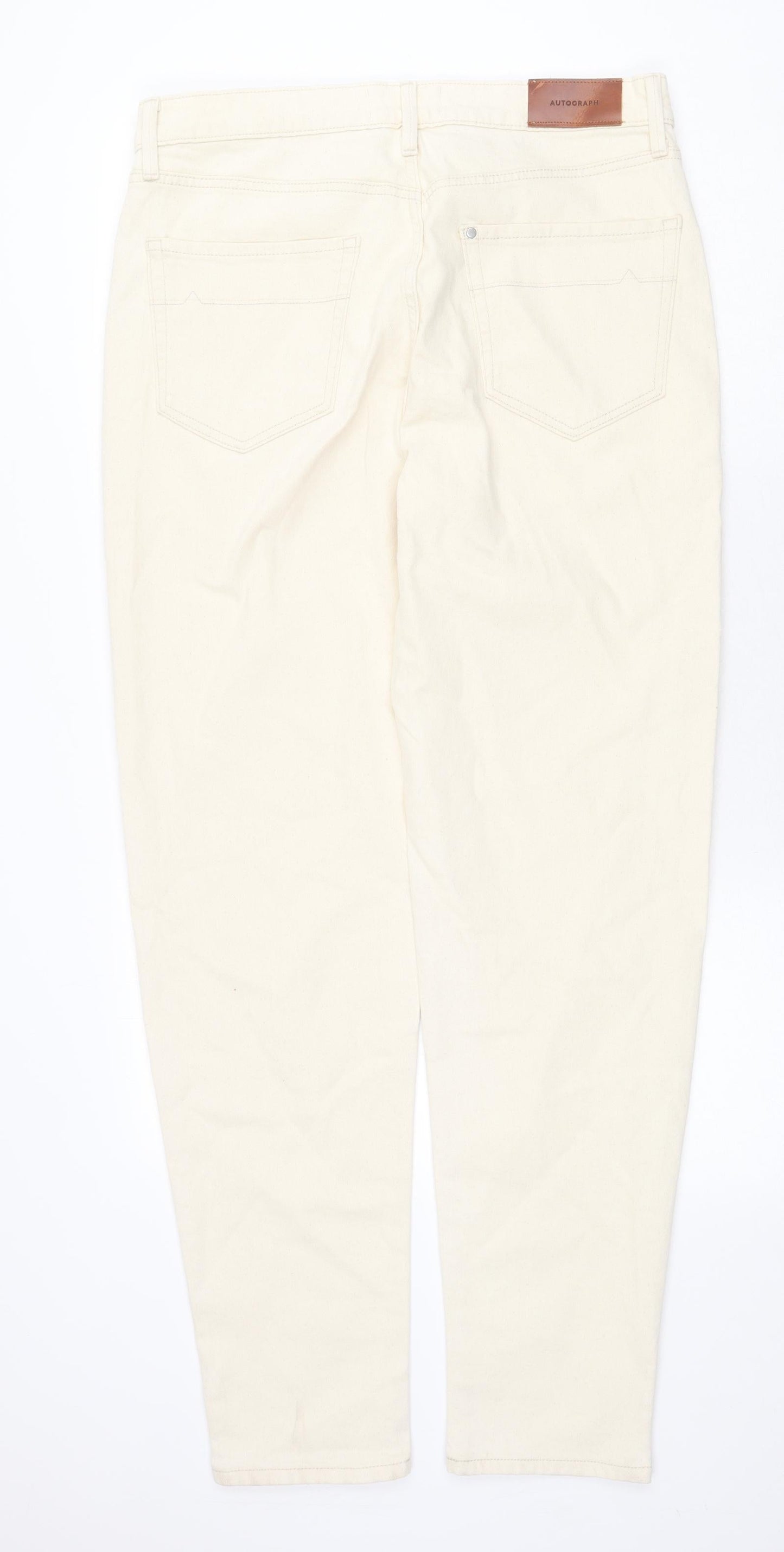 Marks and Spencer Mens Beige Cotton Tapered Jeans Size 24 in Regular Zip