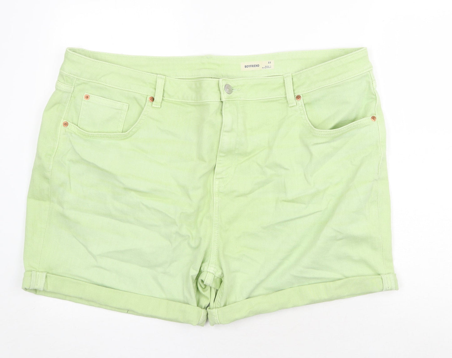 Marks and Spencer Womens Green Cotton Boyfriend Shorts Size 22 Regular Zip