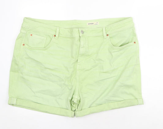 Marks and Spencer Womens Green Cotton Boyfriend Shorts Size 22 Regular Zip
