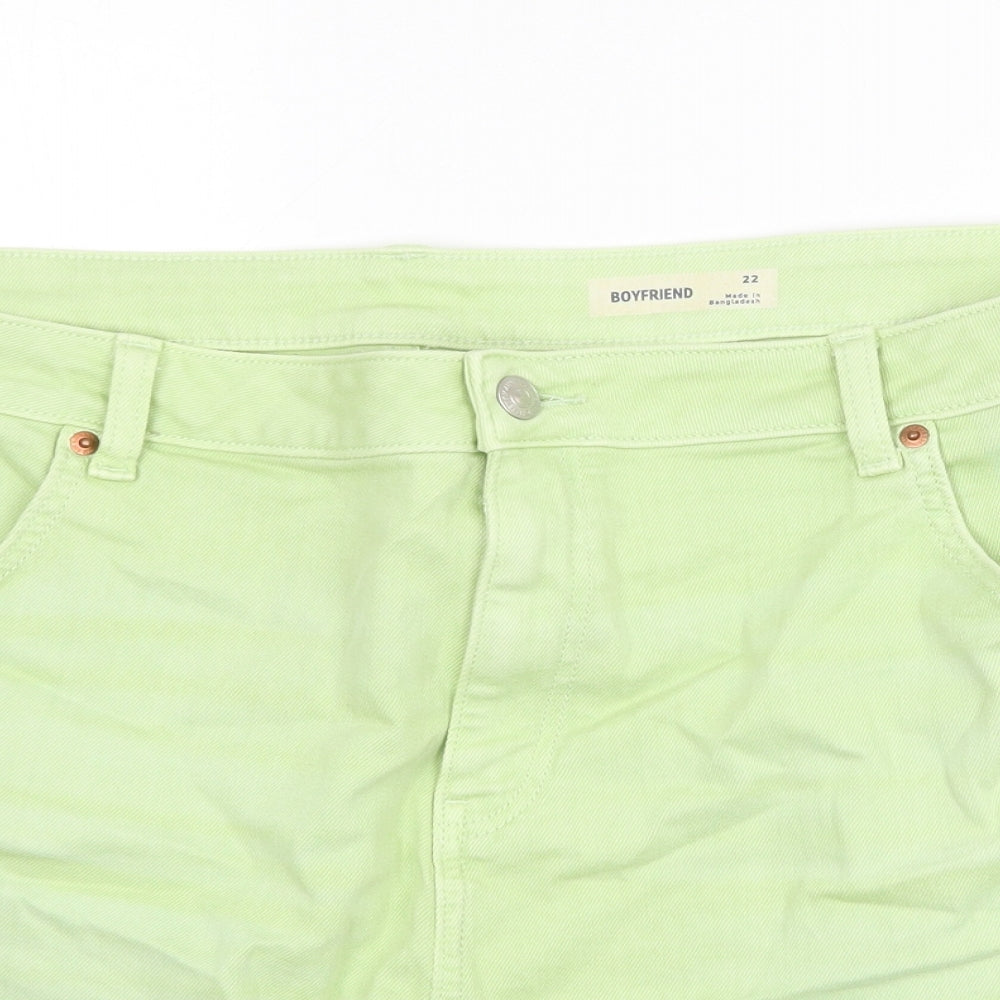 Marks and Spencer Womens Green Cotton Boyfriend Shorts Size 22 Regular Zip