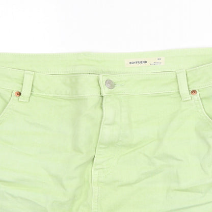 Marks and Spencer Womens Green Cotton Boyfriend Shorts Size 22 Regular Zip