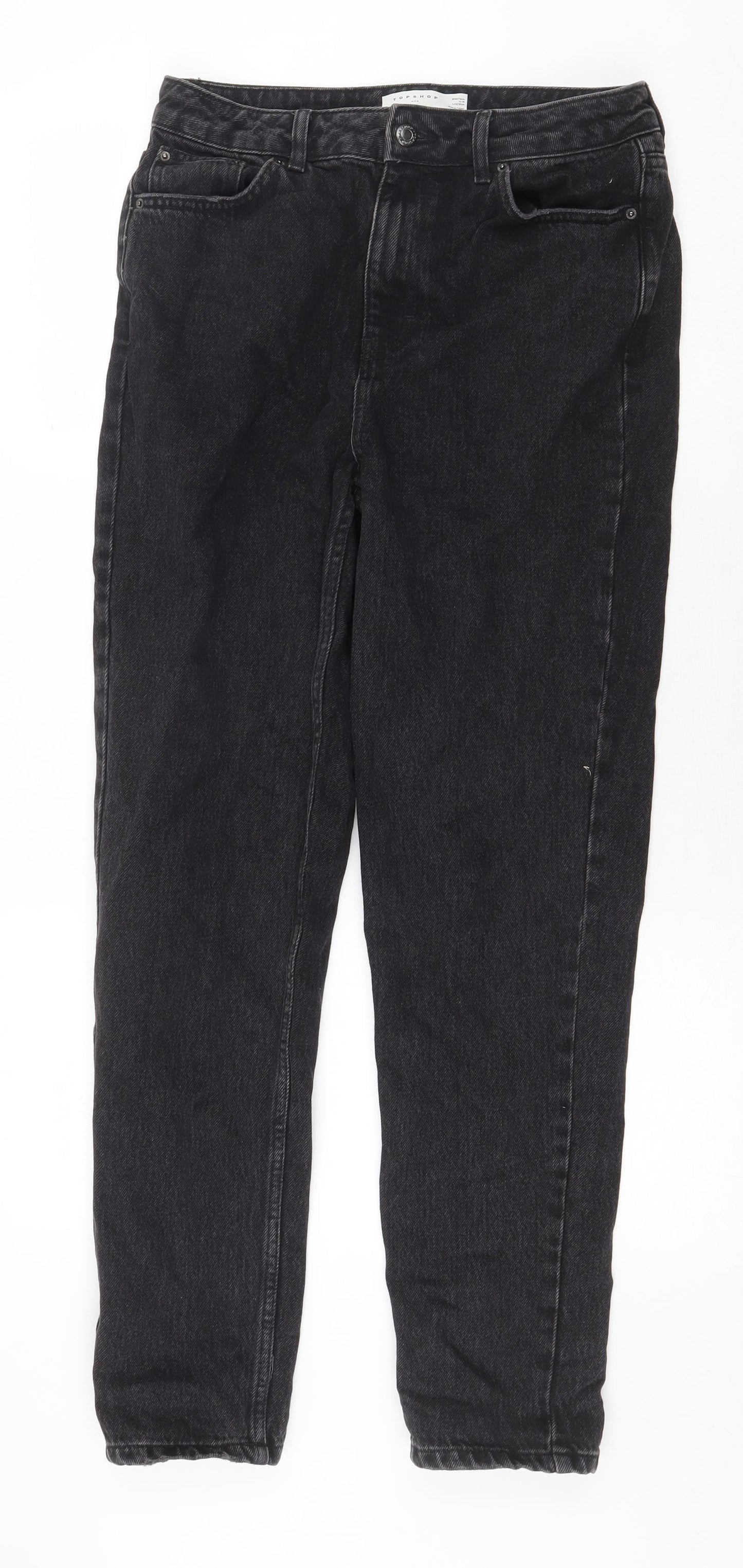 Topshop Womens Black Cotton Straight Jeans Size 30 in Regular Zip