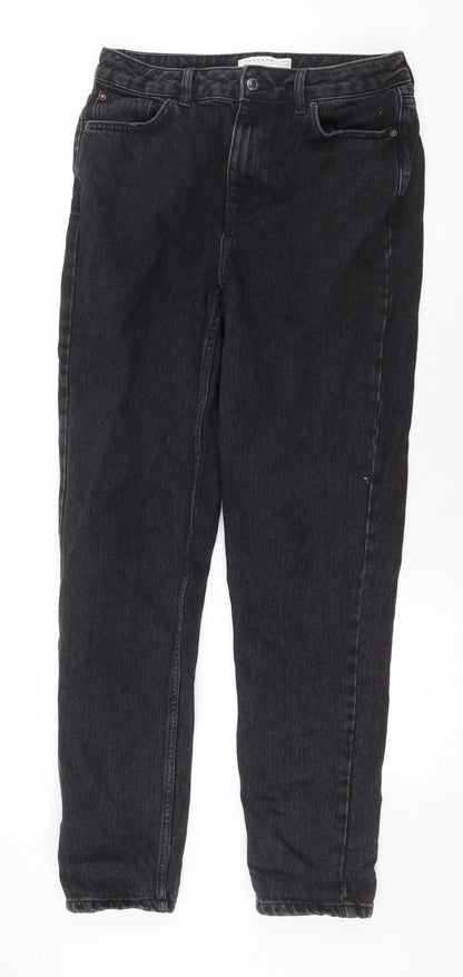 Topshop Womens Black Cotton Straight Jeans Size 30 in Regular Zip